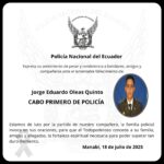 Servidor policial pierde la vida en cumplimiento de su deber, en Manabí