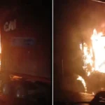 ELN incineró tres tractomulas en la vía al mar en el Valle del Cauca